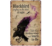 Eeypy Cartel de metal con diseño de pájaro mirlo cantando cuervo cantando, letrero decorativo de aluminio para pared, póster de metal para cueva de hombre, hogar, bar, cafetería, aula, 16 x 12