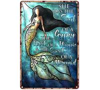 Eeypy Cartel de metal con diseño de sirena, con texto en inglés "Mermaid She Has The soul of a Gypsy Heast of A Hippie", vintage, póster de metal para decoración de pared, regalo para fiesta