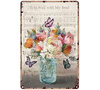 Eeypy Decoración de jardinería para interiores, con texto en inglés "It is Well with My Soul Music", letrero de mariposa, decoración de metal, vintage, elegante, decoración de pared, regalo para sala