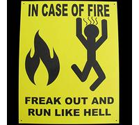 Eeypy Divertido letrero de metal de estaño con texto en inglés "Caution/Warning Sign in Case of Fire Freak Out & Run Like Hell", 20.3 x 30.5 cm