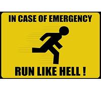 Eeypy Letrero de advertencia divertido con texto en inglés "Emergency Run Like Hell" para Man Cave, 8 x 12 pulgadas