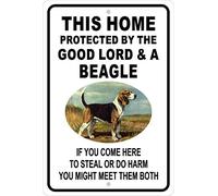 Eeypy Letrero de aluminio con texto en inglés "This Home Protected by The Good Lord and a Beagle" para decoración de pared, 20,3 x 30,5 cm