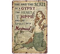 Eeypy Letrero de estaño de sirena con texto en inglés "Mermaid She Has The soul of a Gypsy Dictionary", letrero de metal para decoración de pared, póster de metal para el hogar y el baño, 12 x 8