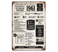 Eeypy Letrero de lata vintage de 60 cumpleaños con texto en inglés "The Year You Were Born", estilo periódico, letrero de lata personalizado de 1961 para decoración del hogar