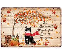 Eeypy Letrero de metal con diseño de calabazas, diseño de gato blanco y negro con texto en inglés "It's The Most Wonderful Time of the Year", letrero de metal de estaño para el hogar, 16 x 12 pulgadas