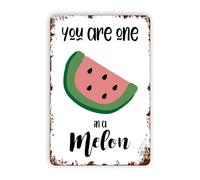 Eeypy Letrero de metal con texto en inglés "You are One in a Melon Fruit Art Summer Watermelon" - Cartel de estaño retro con placa de metal, 20,3 x 30,5