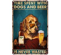 Eeypy Letrero de metal para decoración de pared de cueva de hombre, Golden Retriever Drink Beer Time Spent With Dogs and Beer Is Never Wasted, letrero de metal de estaño de aluminio, póster de metal