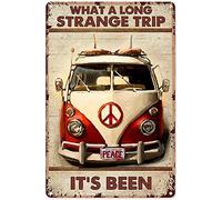 Eeypy Póster de metal hippie para pared, póster de papel vintage con texto en inglés "What A Long Strange Trip It'S Been Hippie Car", cartel de metal de hojalata de 20 x 30 cm