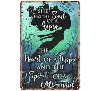Eeypy Póster de sirena para pared, póster de sirena con texto en inglés "She Has the soul of a Gypsy", letrero de estaño, póster de metal vintage, decoración de pared, regalo para fiesta, dormitorio