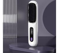 EEYZD Plancha pelo inalámbrica eléctrica calefacción cerámica inalámbrica,peine alisador pelo LCD portátil,cepillo pelo peine caliente iones negativos recargable por USB,Blanco