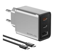 EF EcoFlow Cargador GAN Rapid 65W con Cable de 100W, 3 Puertos, para iPhone 15/14/13 Plus Pro MAX, MacBook Pro/Air, iPad Pro, Galaxy S23/S22, Note20, Pixel, Apple Watch, etc.