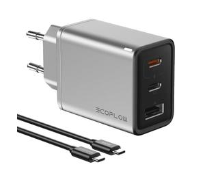 EF EcoFlow Cargador GAN Rapid 65W con Cable de 100W, 3 Puertos, para iPhone 15/14/13 Plus Pro MAX, MacBook Pro/Air, iPad Pro, Galaxy S23/S22, Note20, Pixel, Apple Watch, etc.