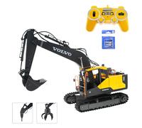 EFASO Excavadora teledirigida Volvo 1:16 con pala, martillo de metal y pinza, RTR Set con mando a distancia, batería, cable de carga y pilas para el control remoto