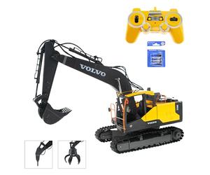 EFASO Excavadora teledirigida Volvo 1:16 con pala, martillo de metal y pinza, RTR Set con mando a distancia, batería, cable de carga y pilas para el control remoto