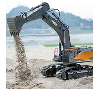 efaso Volvo/Huina - Excavadora para niños a partir de 8 años, con amplias funciones y accesorios (RC Huina 1592, versión de metal 1:14)