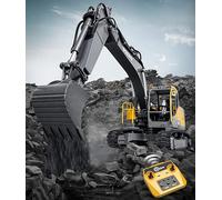 efaso Volvo RC Excavadora 1:16, totalmente proporcional, versión actualizada de alta calidad con engranaje de metal y accionamiento de rosca, herramienta intercambiable, pinza de martillo, excavadora