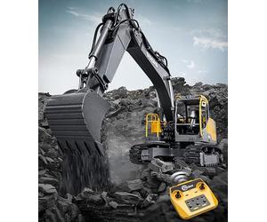 efaso Volvo RC Excavadora 1:16, totalmente proporcional, versión actualizada de alta calidad con engranaje de metal y accionamiento de rosca, herramienta intercambiable, pinza de martillo, excavadora