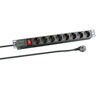 EFB-Elektronik Regleta de 19 pulgadas, 8 enchufes CEE 7/3, con interruptor, aluminio, negro