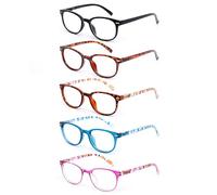 EFE Gafas de Lectura Presbicia Valor Pack 5 Hombre Mujer Unisex con Diseño de Patrón de Templo de Moda Buena Vision Anti Luz Azul Calidad Bisagras de Resorte Lectores 1.5