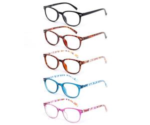 EFE Gafas de Lectura Presbicia Valor Pack 5 Hombre Mujer Unisex con Diseño de Patrón de Templo de Moda Buena Vision Anti Luz Azul Calidad Bisagras de Resorte Lectores 1.0
