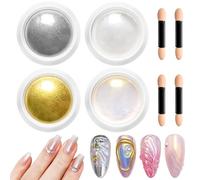 Efecto Espejo Uñas BISHENGYF - polvo cromado para uñas perlado con efecto espejo metálico Aurora blanco amarillo plateado dorado, polvo de pigmento iridiscente de sirena para decoración de uñas DIY