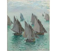 EfeMir Impresión de Imagen Lienzo Arte Imagen Famoso Barcos de pesca Mar en calma de Claude Monet para la Decoración del Hogar de la Oficina 60x90cm