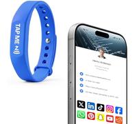 Effasaflink Pulsera digital inteligente para tarjetas de visita con NFC y código QR, pulsera para compartir redes sociales, toque para compartir perfil, compatible con iOS y Android (azul)
