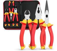 Effektwerk Juego de alicates para electricista de 3 piezas, aislados y probados por VDE, combinados, alicates de corte largos/de punta fina y laterales/alicates de corte diagonal