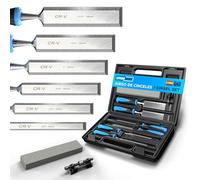 Effektwerk Juego de cinceles de 8 piezas con estuche de almacenamiento, kit de herramientas para tallar madera, cinceles de carpintero para carpintería con piedra de afilar y ayuda para esmerilar
