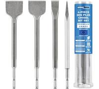 EffektWerk - Juego de puntas de cincel SDS Plus - 4 piezas: 1 cincel plano, 1 puntiagudo, 1 escalador y 1 para azulejos - Acero 40CR - Metal