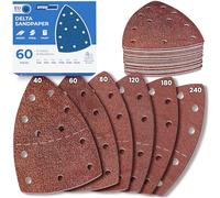 EffektWerk - Lijas Delta - Paquete de 60, 11 Agujeros - Almohadillas de Lijado Triangulares 105 x 152mm para Máquinas de Lijado Triangulares - Varios Tamaños de Grano (40, 60, 80, 120, 180, 240)
