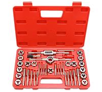 EFFICERE Juego de 40 piezas de grifos y troqueles de alta calidad, roscas de tornillo métricas M3, M4, M5, M6, M7, M8, M10, M12, tipos gruesos y finos | Kit de herramientas esenciales para enhebrar