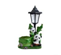 EffiFish Estatua solar de jardín de panda con linterna: resina pintada a mano, decoración al aire libre para patio, césped y patio, luz LED, luz LED del atardecer al amanecer, figura de animal