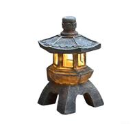 EffiFish Farol de pagoda alimentado por energía solar, estatua de resina para decoración de patio zen, impermeable, gris (Dome)