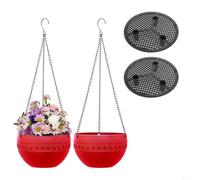 EffiFish Juego de cestas colgantes para plantas al aire libre, macetas de resina con agujeros de drenaje, colgador de cadena de hierro, macetas decorativas, paquete de 2 (M rojo)