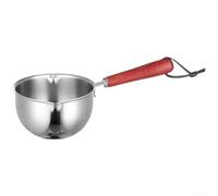 EffiFish Olla de aceite de acero inoxidable 304 con mango de madera, cucharón de vertido de doble boquilla para estufas eléctricas de gas de inducción, color rojo (tamaño pequeño, 150 ml)