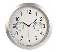 EffiFish Reloj de pared silencioso con termómetro e higrómetro, 39 cm, funciona con pilas, para dormitorio, sala de estar, decoración de jardín