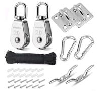 EffiFish Sistema de bloque de polea de acero inoxidable M20 con cuerda de nailon 304 poleas giratorias de acero inoxidable para carga de elevación de asta de bandera de taller de jardín