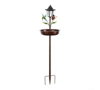 EffiFish Solar Bird Bath Stake Metal 105cm Garden Light (cobre rojo) | Solar para la parte superior, construcción de metal, altura de 105 cm, bandeja de agua redonda, acabado verde antiguo o cobre