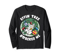 Effin' Tree Attacked Me - Árbol de Navidad con diseño de Gato Divertido Manga Larga