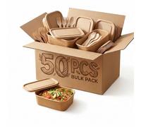 Effizon Pack 50 Tupper Desechable Kraft 750ml con Tapa | Fiambrera Eco para Comida Ligera y Ensalada | Anti Fugas | Papel 100% Reciclable | Para Llevar Trabajo