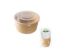 Effizon Tazón Ensaladera desechable 5 pcs con Tapas incluidas Ensalada y Sopa colo Kraft Redondo cartón Kraft-ensaladera Revestimiento Interior (1000ml)