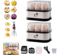 Effortless Egg Cooking with the Ultimate Stainless Steel, Smart Egg Cooker with Auto Shut Off, Electric Rapid Egg's Boiler for 6 Eggs with Tray Lid for Hard/Soft/Medium Boiled (2pcs)