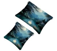 Effortless Glam: Beautiful Scenery Under The Moon-24 - Bolsa de maquillaje impermeable para mujer, multicolor, A：7.1x5.8in/18x14.8cm，B:4.7x4.5in/12x11.5cm