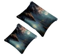 Effortless Glam: Beautiful Scenery Under The Moon-4 - Bolsa de maquillaje impermeable para mujer, multicolor, A：7.1x5.8in/18x14.8cm，B:4.7x4.5in/12x11.5cm