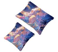 Effortless Glam: Starry Sky Flamingo Girl-934 - Bolsa de maquillaje impermeable para mujer, multicolor, A：7.1x5.8in/18x14.8cm，B:4.7x4.5in/12x11.5cm