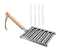 Eficiente estante de rodillo de salchichas para asar para salchichas y perros calientes, accesorio de barbacoa de acero inoxidable para uso en pequeños puestos de alimentos y hogares