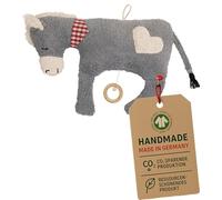 Efie Caja de música orgánica de burro con corazón, 100 % algodón (kba), hecha a mano, certificado GOTS, juguete sostenible para bebés, fabricado en Alemania, melodía (buena luna que te vais tan
