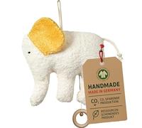 Efie Caja de música orgánica de elefante, hecha a mano en Alemania, 100% algodón (kbA), relleno de lana virgen (kbT) - Certificado GOTS - sostenible - Melodía Mozart (Duerme mi príncipe dormido)