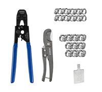 EFIELD Pex - Abrazadera de cincha/abrazadera de manguera de oreja, herramienta de crimpado para abrazaderas de acero inoxidable, tamaños de 3/8 a 1 pulgada con cortador de tubos de metal, 20 piezas de